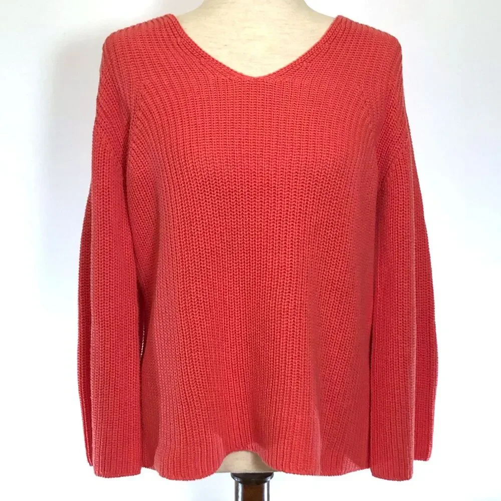 Ann Taylor Factory Coral V-Neck Sweater SM